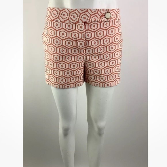 Trina Turk Sz 12 Printed Patterned Shorts Orange White Cotton Polyester - Picture 1 of 6